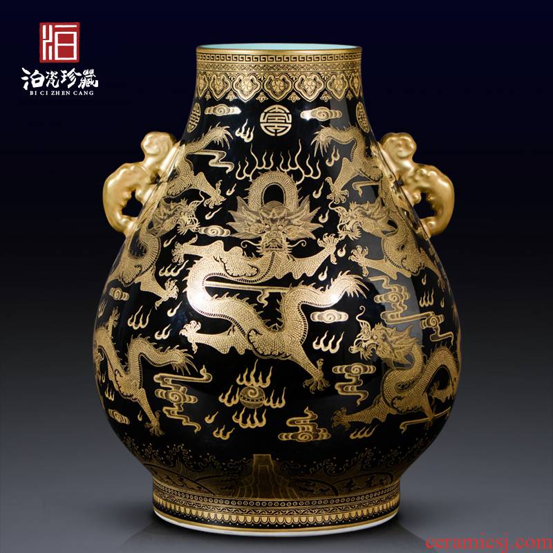 Jack imitation the qing sharply jingdezhen ceramics glaze Jin Longshuang ear great vase Chinese style household adornment furnishing articles