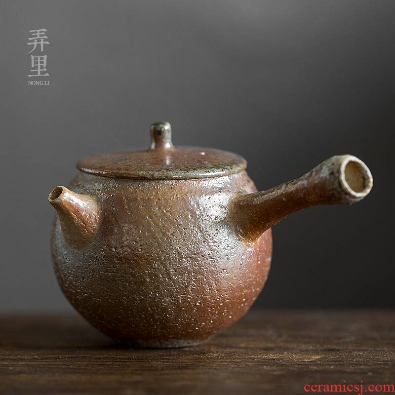 Orphan works hand made firewood side left pot of Japanese natural grey smolder metallic household ceramic tea set the teapot