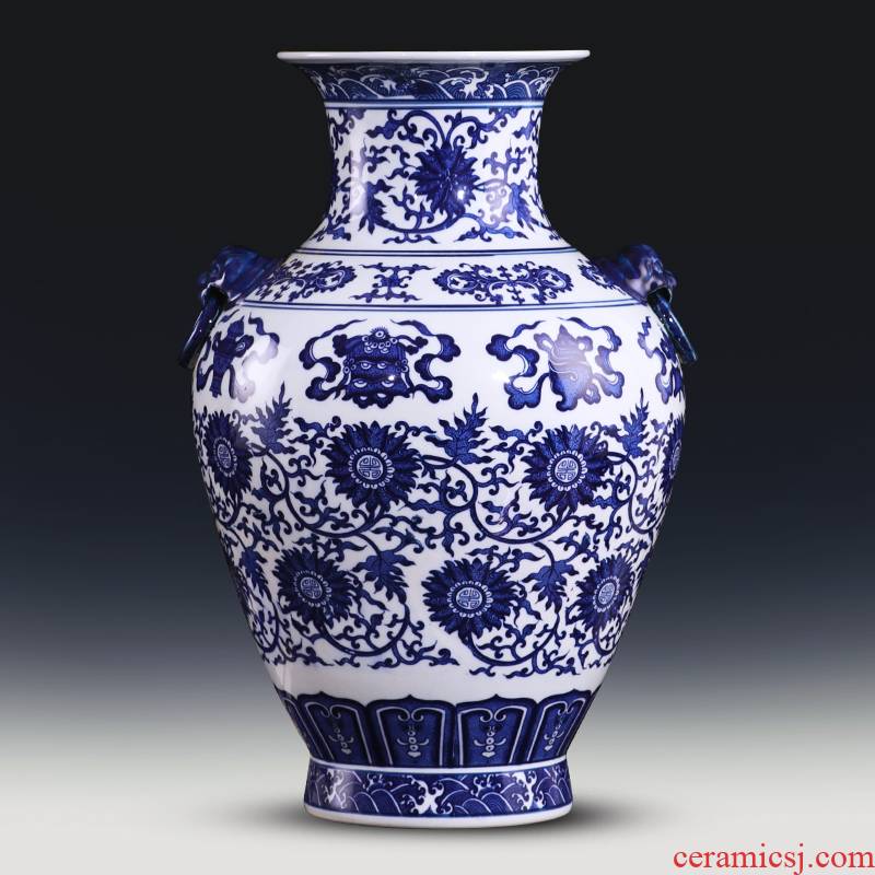 Jingdezhen ceramics archaize large blue and white porcelain vase flower arranging, furnishing articles sitting room of the new Chinese style household decorations