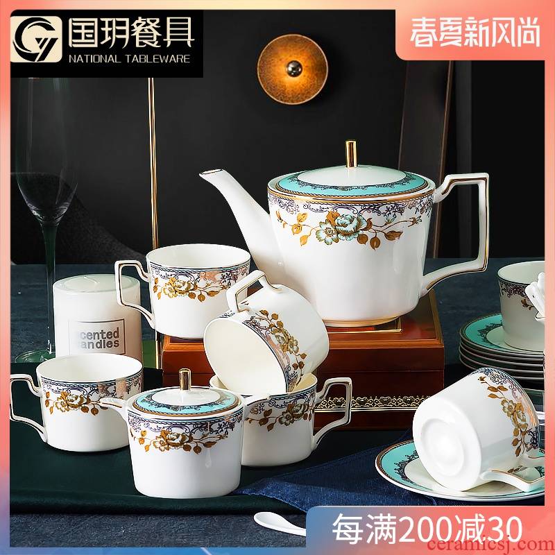 Small European - style key-2 luxury coffee cup suit household six special coffee cup suit with spoon, elegant ceramic water with a plate