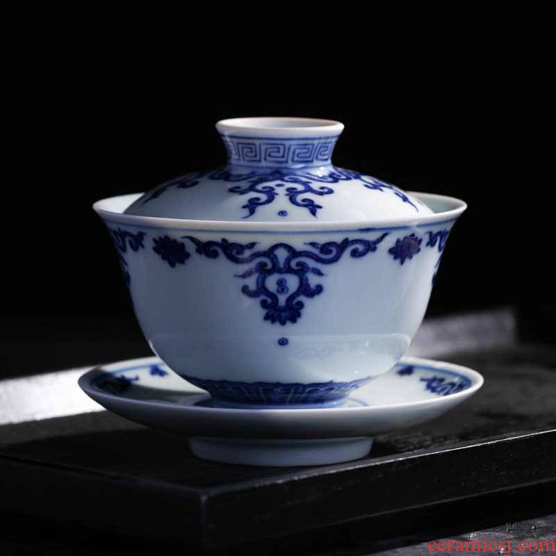 Offered home - cooked in jingdezhen porcelain tureen checking ceramic tea only three cup bowl hand - made of blue and white porcelain tea cups