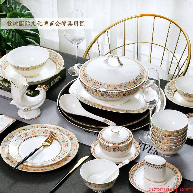 Tang Shanhong rose ipads China tableware suit home dishes Chinese dishes and tableware ceramic bowl housewarming gift