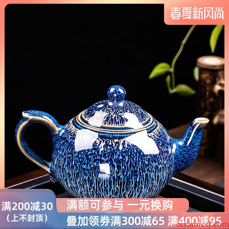 Retro temmoku obsidian get built light ceramic teapot kung fu tea set household teapot tea to implement single pot of Chinese black tea