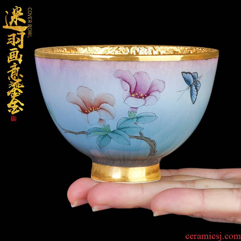 24 k gold jingdezhen hand - made master cup checking ceramic cups kung fu tea cups landscape painting cups single CPU