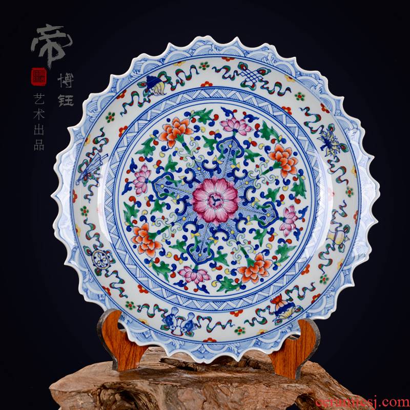 Jingdezhen ceramic decoration plate sit plate hanging dish hand - made antique blue and white porcelain enamel dish crafts