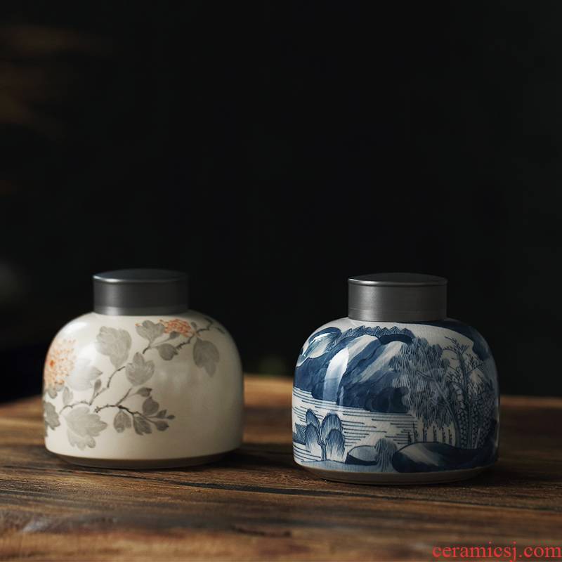 Love hand - made caddy fixings "YunZhai seal pot double tin lid seal tea warehouse of jingdezhen tea service in hand