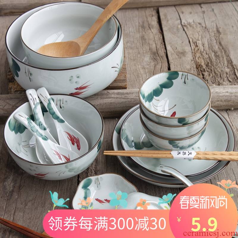And four seasons disc ink handpainted glaze color under Japanese ceramic spoon, household utensils move rainbow such as bowl dish dishes