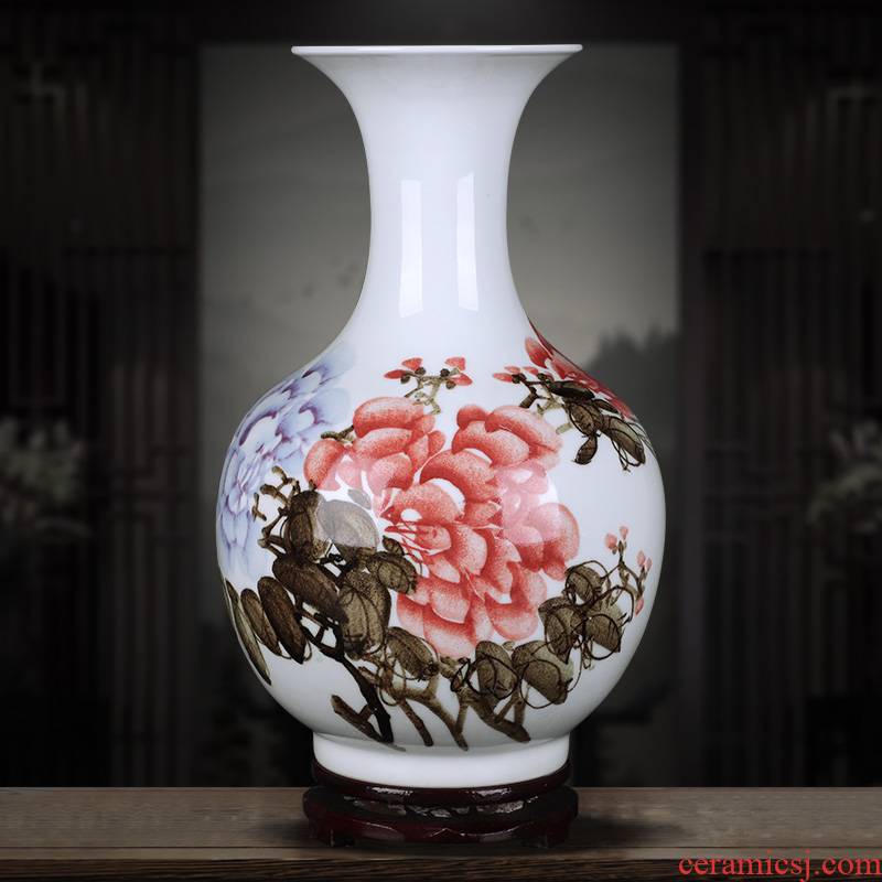 Jingdezhen ceramics hand - made riches and honor peony vases furnishing articles sitting room porch Chinese flower arranging handicraft ornament