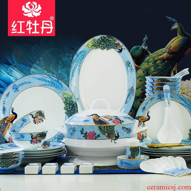 Red peony high - grade ipads China tableware suit ceramic dishes to eat bowl bowls home dishes suit surface of eating soup