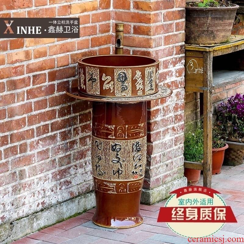 Basin of jingdezhen ceramic column carved archaize bath hotel balcony sink Basin bathroom art column Basin