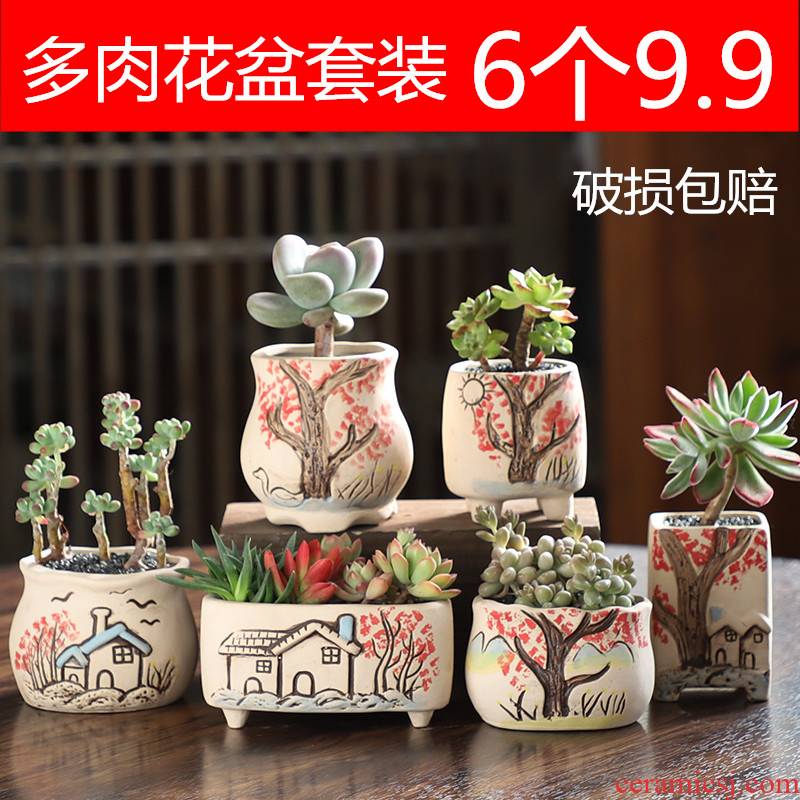 Ceramic pot small special creative breathable more meat more thumb the plants flower pot basin clearance size wholesale