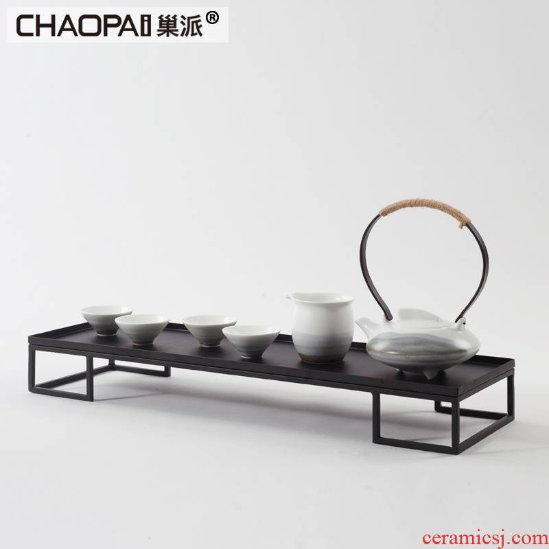 Modern Chinese zen ceramic kung fu tea set furnishing articles ink teapot teacup tray example room decoration