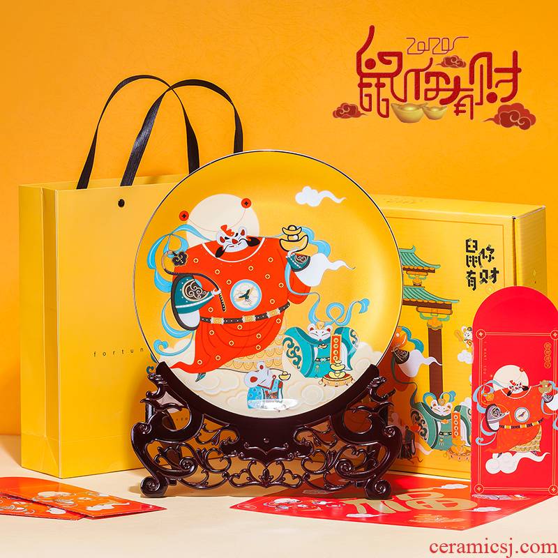 Jingdezhen ceramics decoration plate of year of the rat mascot furnishing articles Chinese style wedding gift gift boxes sitting room decorations