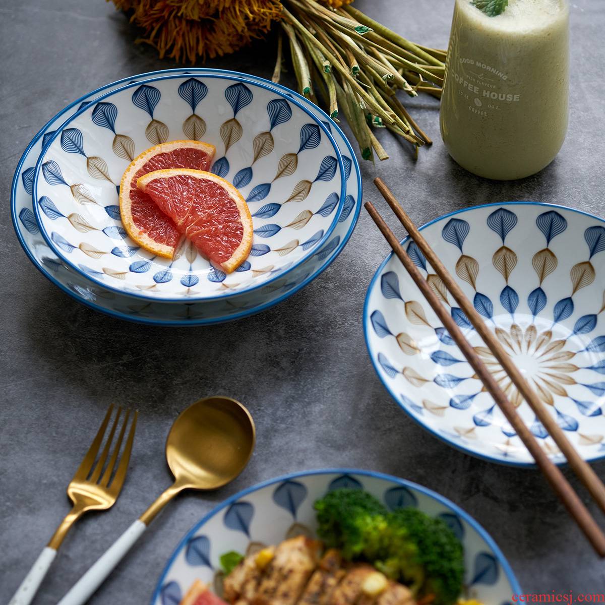Jingdezhen Japanese dishes home outfit under glaze color porcelain ceramic round microwave oven plate plate