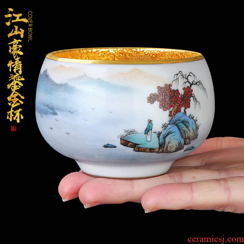 24 k gold jingdezhen hand - made landscape painting cup single CPU checking ceramic master kung fu tea cup and cup