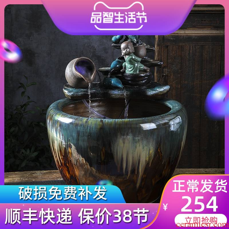 Jingdezhen ceramic water - oxygen tank large automatic sitting room lucky geomantic brocade carp cylinder and Chinese goldfish bowl