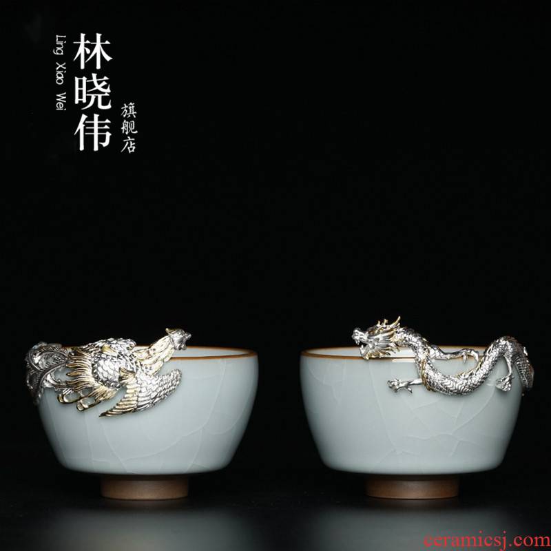 Master your up cup tea cup single CPU ceramic checking sample tea cup, the silver couples to cup your porcelain kung fu tea set