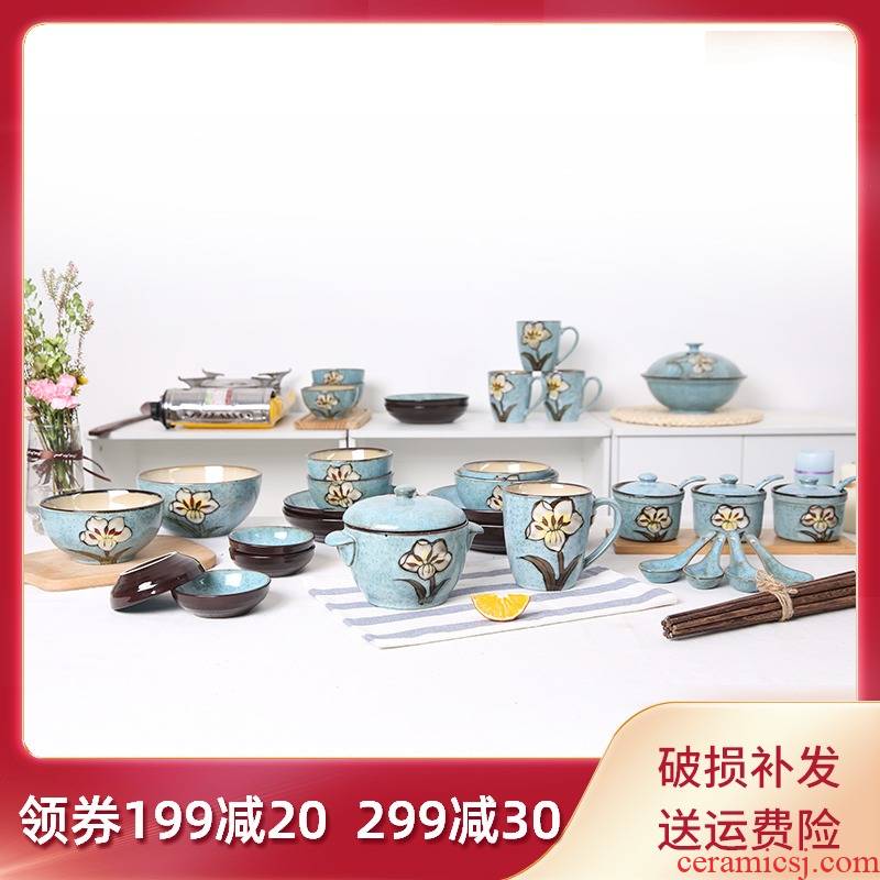 Korean tableware suit yuquan collocation purchase 】 【 47 head combination dishes ceramic dishes under the glaze color