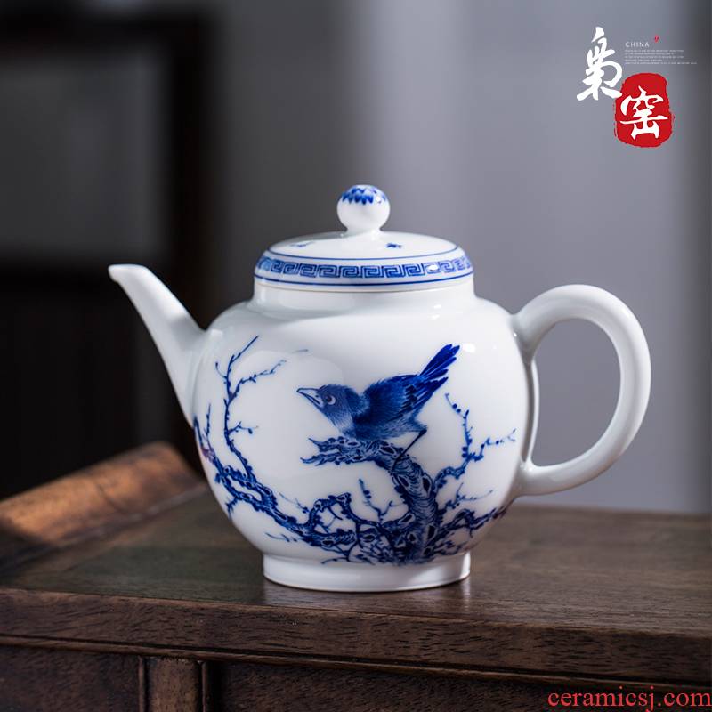 Owl up jingdezhen blue and white porcelain tea sets hand - made teapot from large teapot single pot of pay-per-tweet flowers lines