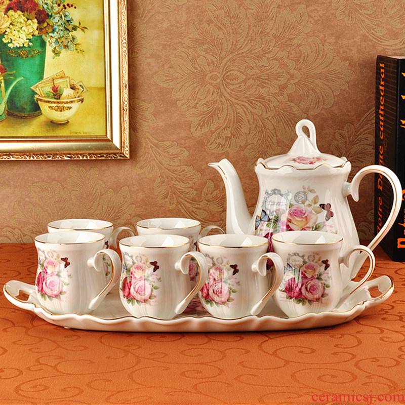 Jingdezhen ceramic tea set suit European cup teapot tea tray household porcelain cup with tea tray