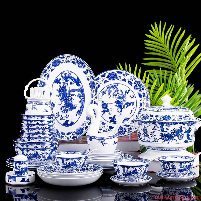 Jingdezhen ceramic dishes suit dinner set of dishes household of Chinese style simple blue and white porcelain bowls ipads porcelain tableware