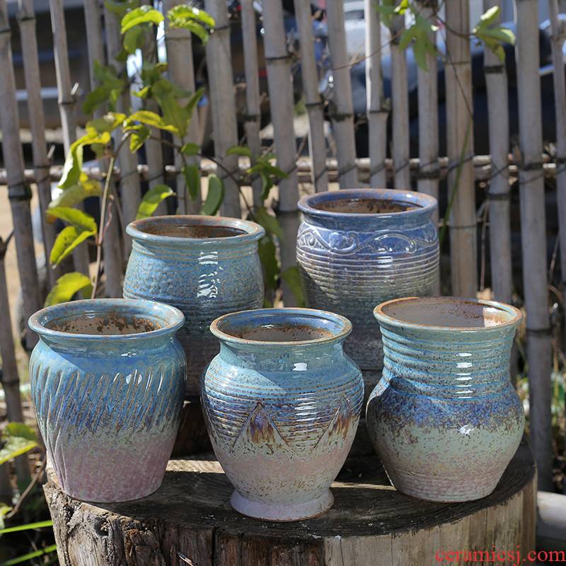 Classical fleshy flower pot through tall) tao meaty plant flower pot creative flowerpot ceramic contracted large caliber