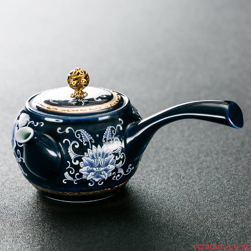 NiuRen household manual blue and white porcelain ceramic teapot tea kettle side household contracted kung fu tea set the pot of single pot
