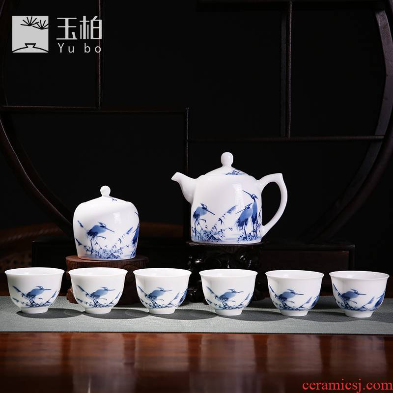 Jade cypress jingdezhen ceramic egrets kung fu tea set 8 head tea set gift of a complete set of tea cups