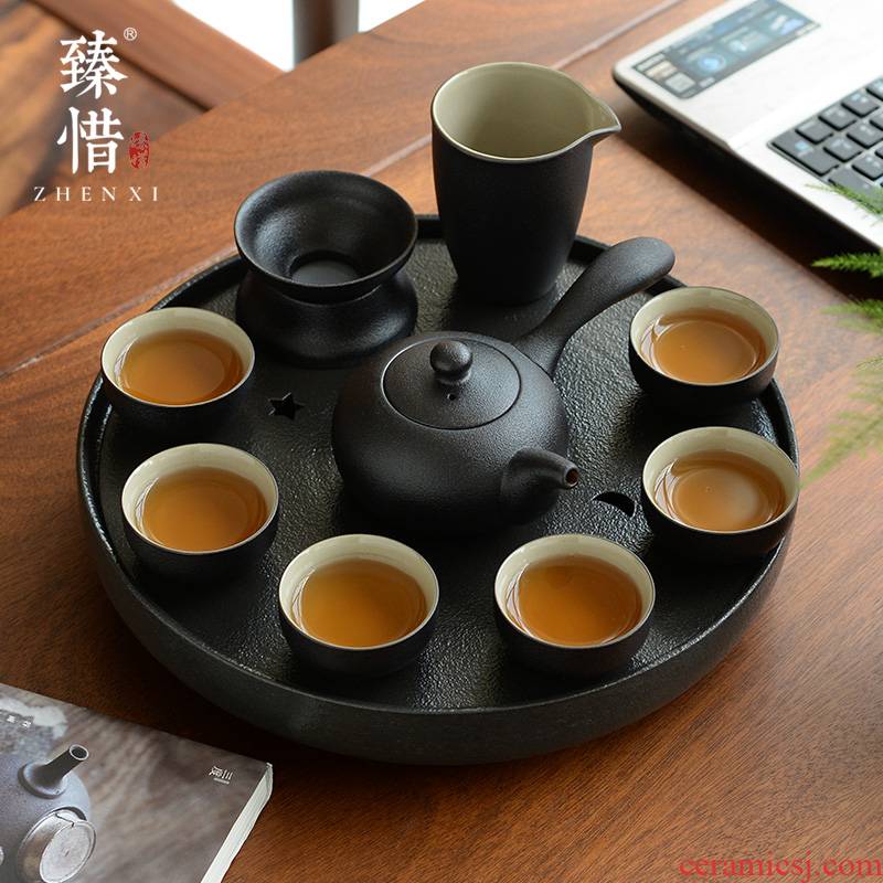 Become precious little black pottery household kung fu tea set contracted dry ceramic tea set small pot cup Japanese work travel