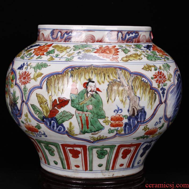 Jingdezhen yuan dynasty antique reproduction antique of pure manual colorful characters story big POTS after the ancient Chinese style furnishing articles