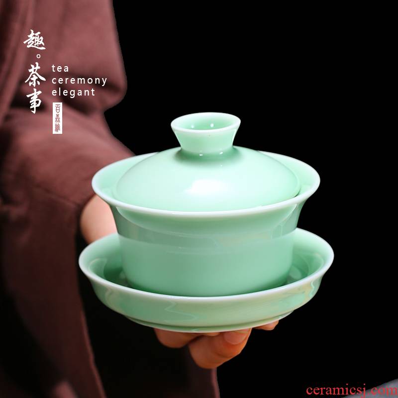 Babson d longquan celadon tureen kung fu tea set large household ceramic cups three single suit to make tea bowl