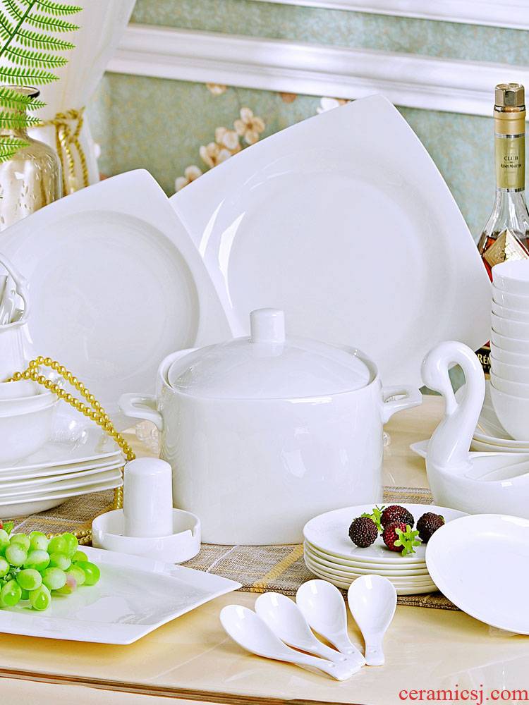Under the glaze color ipads porcelain tableware suit pure white contracted ceramic creative dishes dishes chopsticks household jingdezhen porcelain