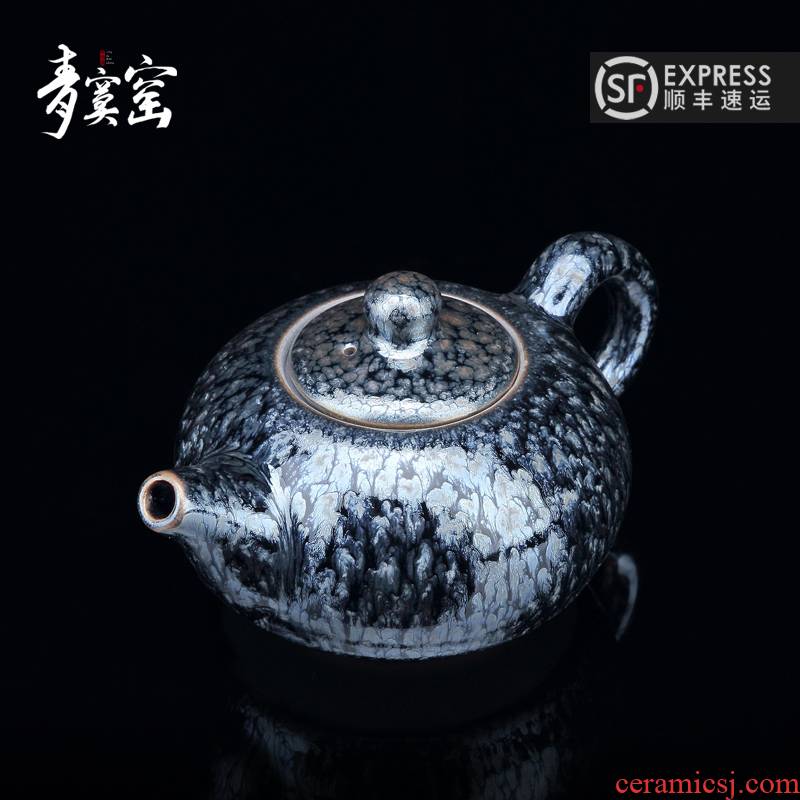 Up with jingdezhen ceramic iron tire building light green was teapot household retro large manual single pot of kung fu tea set