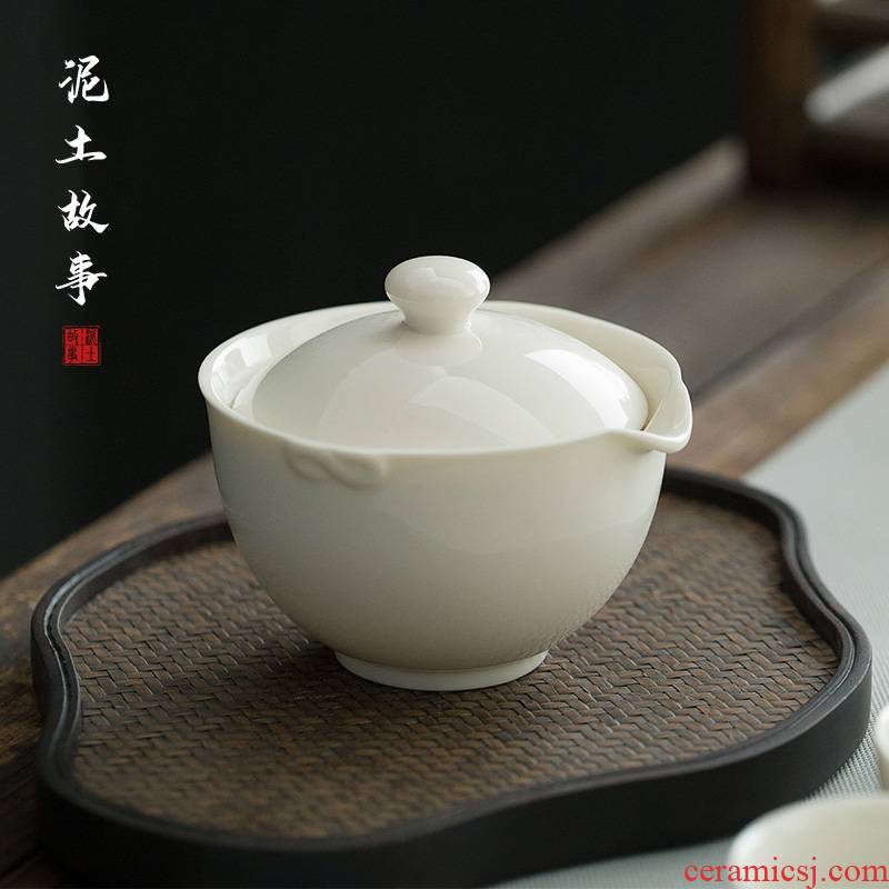 Earth story dehua white porcelain hand grasp pot inferior smooth jade porcelain large move anti hot filter tea, kungfu tea pot