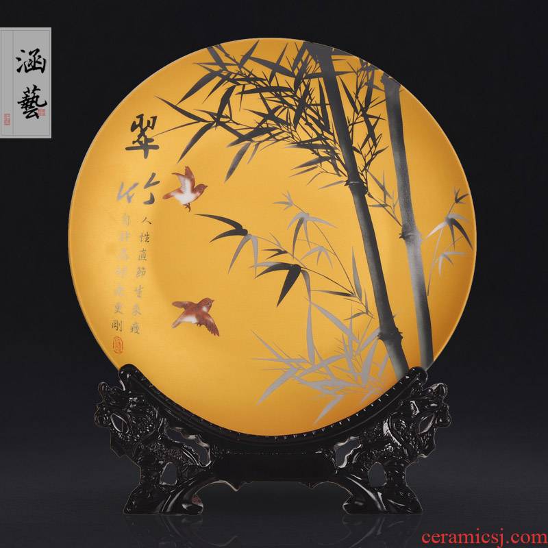 Jingdezhen ceramics powder enamel sit by patterns decorative hanging dish plate of new Chinese style living room home act the role ofing handicraft furnishing articles