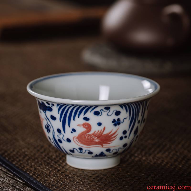 Owl up jingdezhen hand - made ceramic yongle blue and white hand cup master cup single CPU archaize youligong cup drawing