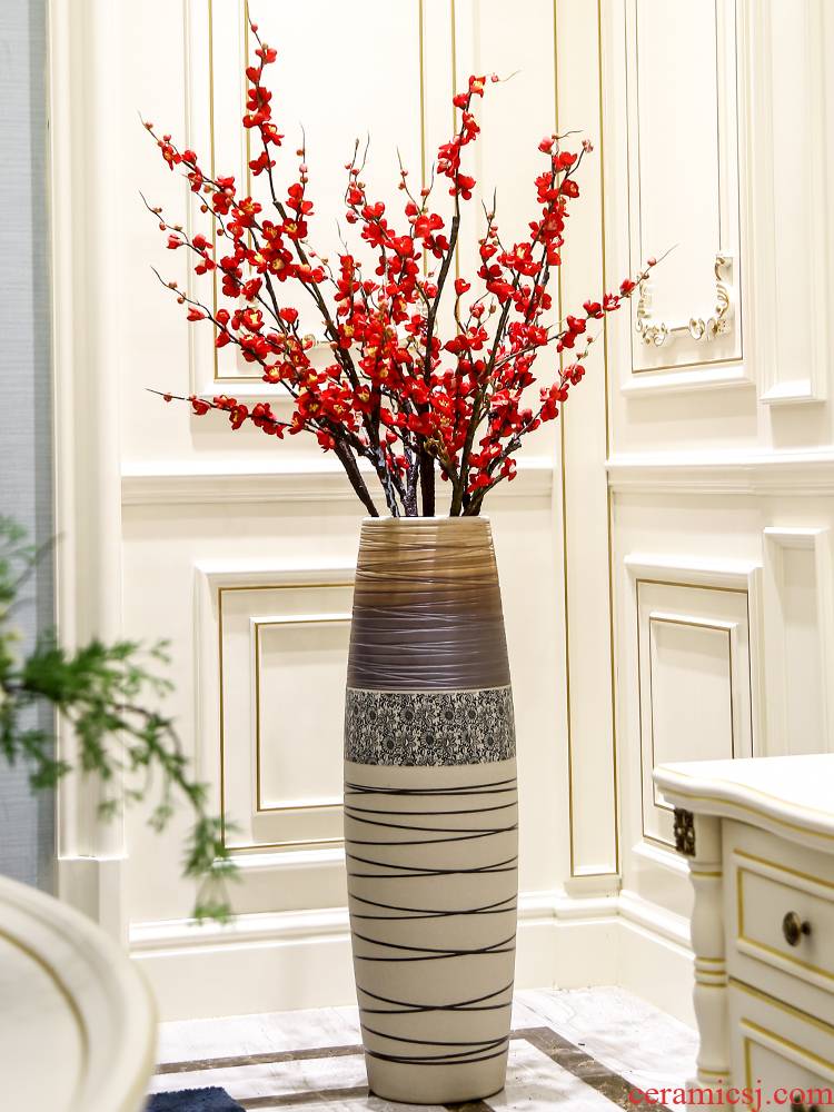 Jingdezhen ceramic floor large flower arranging machine high dry flower vase is contracted and I sitting room the bedroom decorates furnishing articles