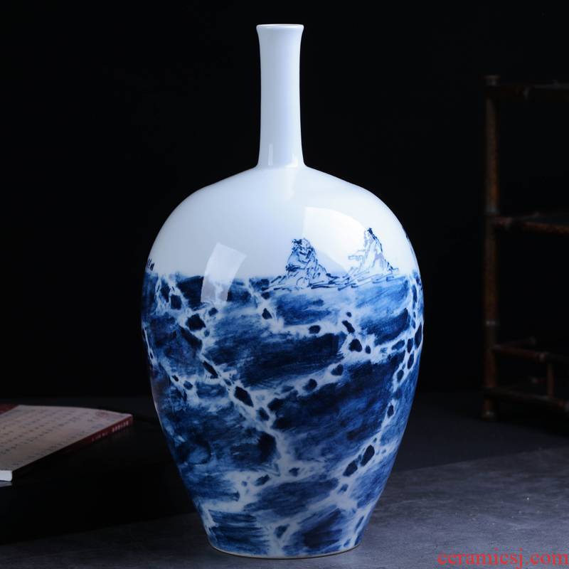 Jingdezhen porcelain furnishings offered home - cooked Tang Shengyao hand - made in blue and white porcelain vase furnishing articles checking ceramic art collection