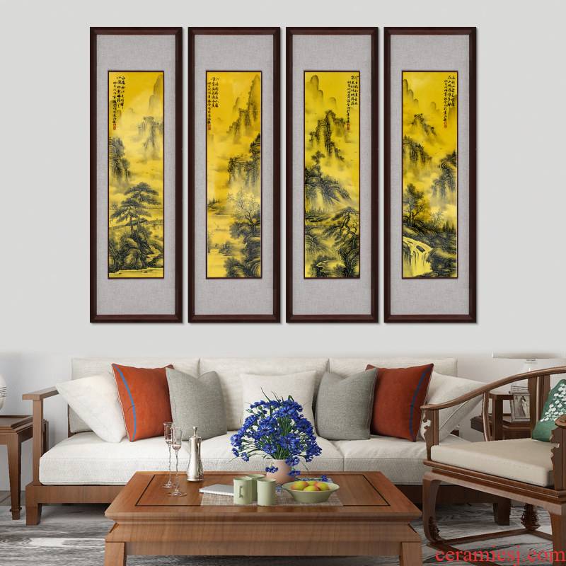 Jingdezhen Chinese landscape painting porcelain plate painting the living room with four screen box ceramic wall hanging hangs a picture hanging vertical porch murals