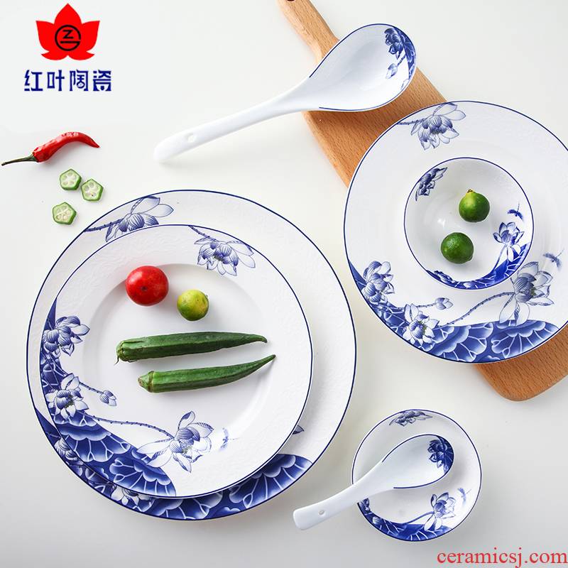 The Red leaves of jingdezhen ceramic ipads China tableware suit dishes dishes household combined Chinese blue and white porcelain ceramic bowl