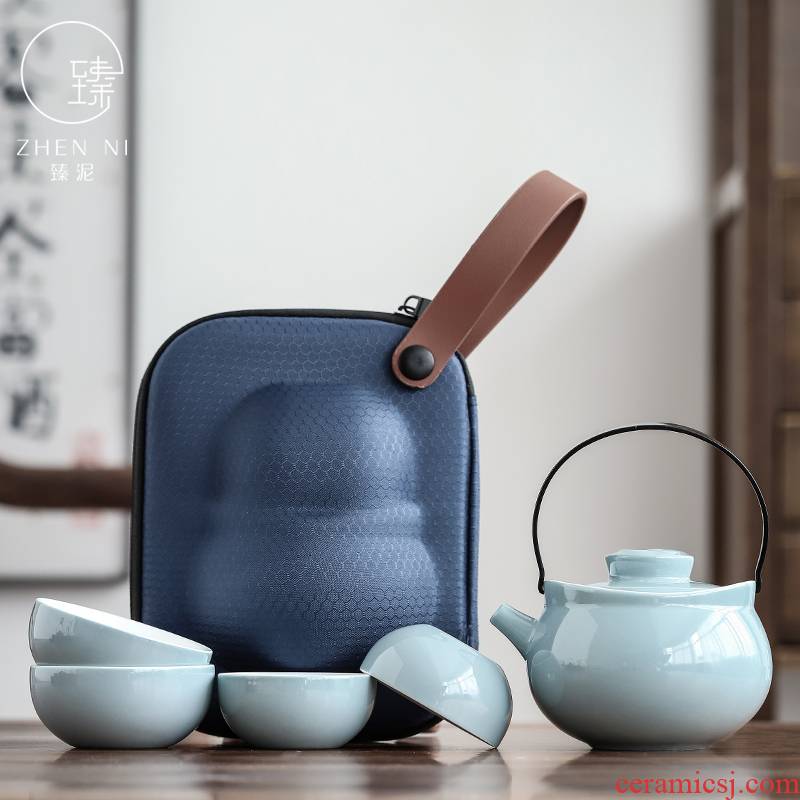 Girder by clay pot travel tea set kit portable small set a pot of four cups of crack cup Japanese ceramic teapot