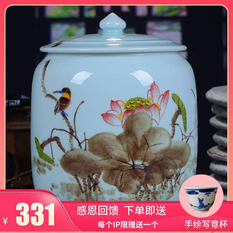 Jingdezhen ceramic hand - made tea cake jar airtight jar large puer tea with restoring ancient ways of household
