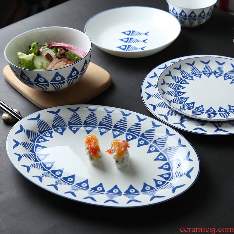 Mystery Japanese fish ipads steak disc fish soup plate plate plate series ceramic bowl of rice dishes spoon set