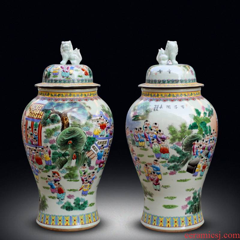 Jingdezhen ceramics of large storage tank craft vase archaize pastel lad general decorative furnishing articles