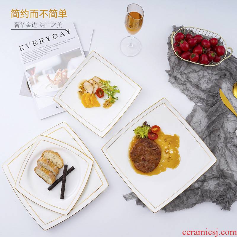 Steak plate tray is knife and fork spoon set home European square white up phnom penh jingdezhen ipads China dinner plate