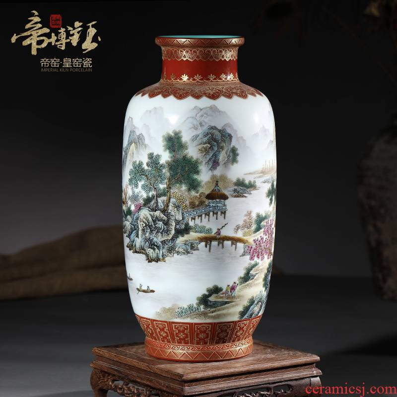 Jingdezhen ceramic antique hand - made pastel offering red glaze landscape idea gourd bottle home sitting room adornment handicraft furnishing articles