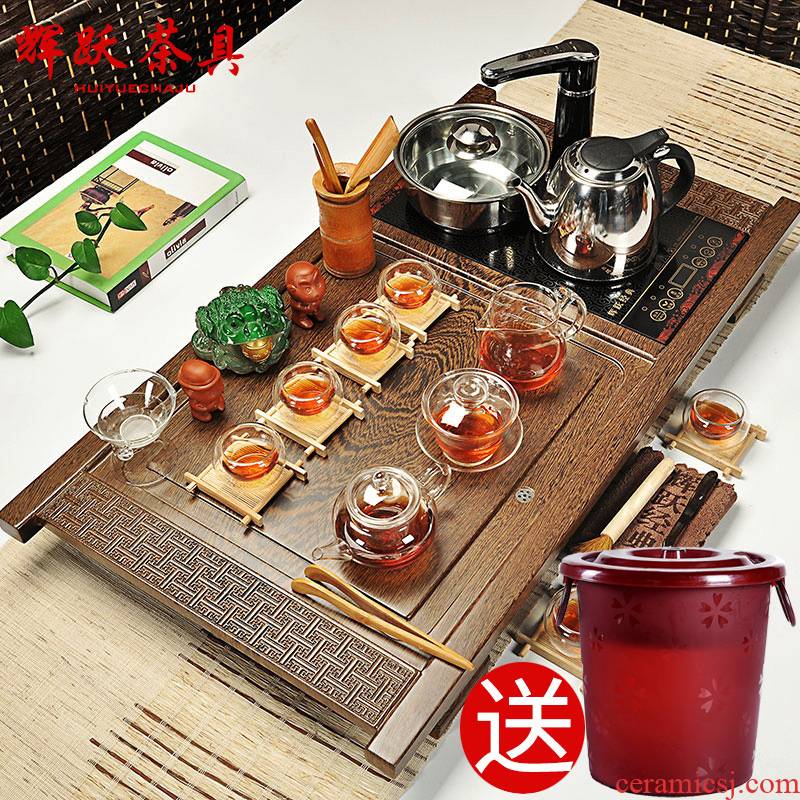 Hui, make tea sets purple kung fu tea set home a whole set of ceramic tea set induction cooker solid wood tea tray tea table