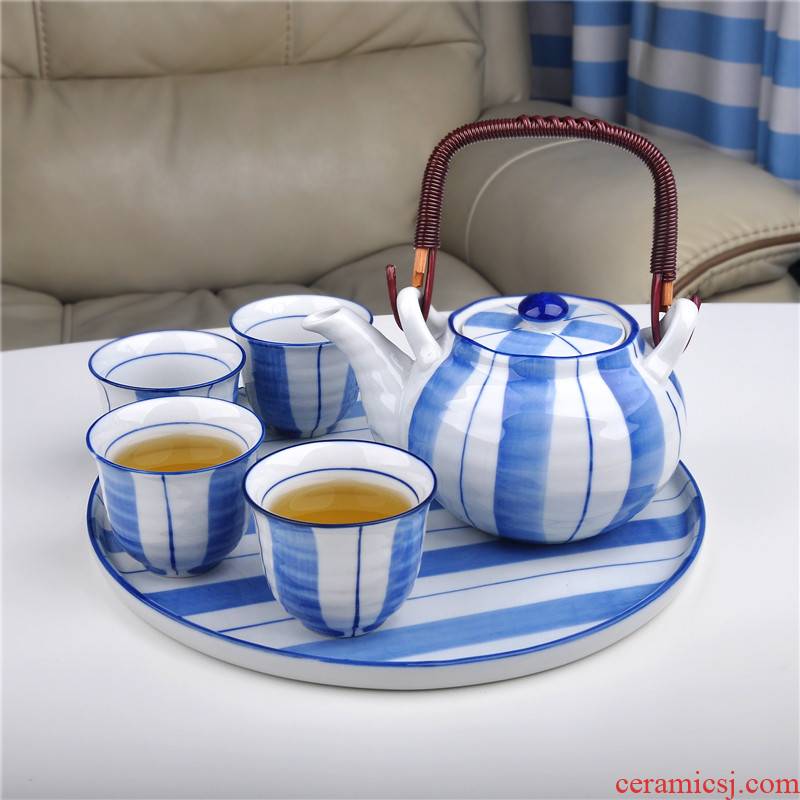 Jingdezhen ceramic tea cup round tray porcelain teapot tea tray teapot with filter 6 dresses