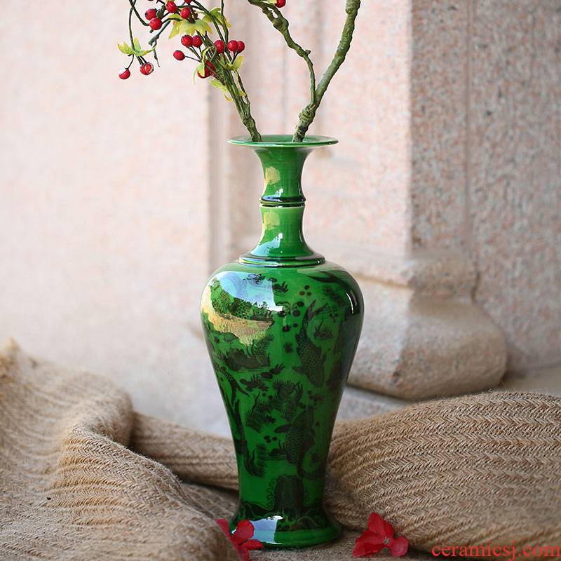 Jingdezhen ceramics archaize open green vase furnishing articles of Chinese style household adornment handicraft decoration restoring ancient ways