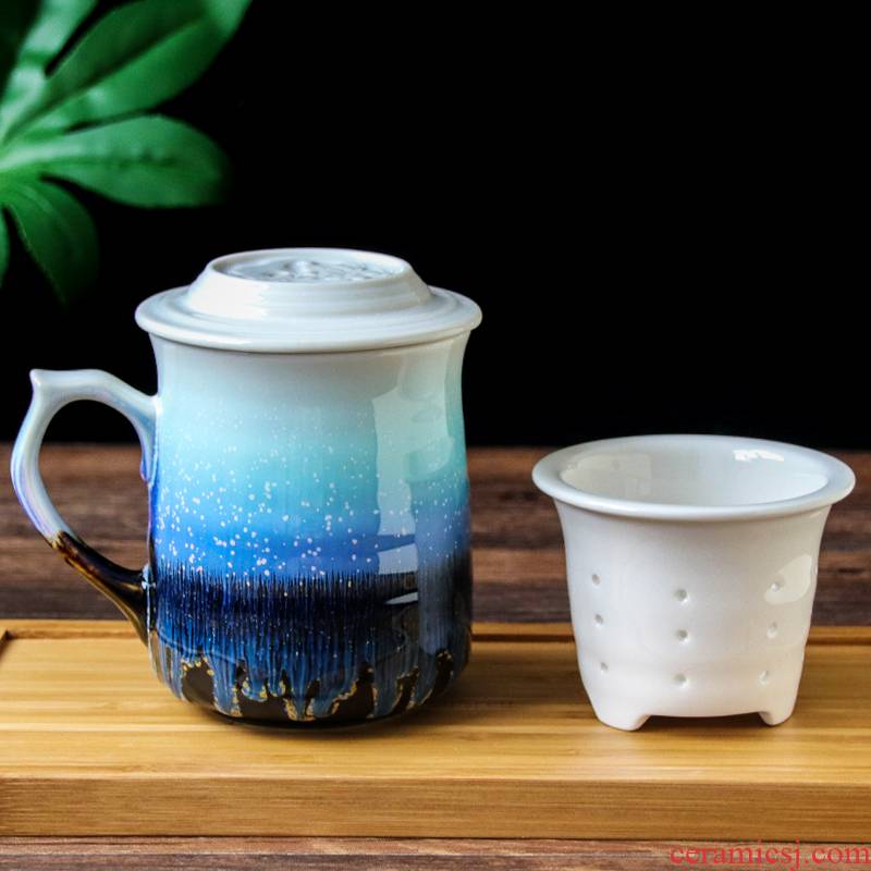 Do Tang Xuan ceramic cup wave snow crystal grain three creative ceramic tea cups with cover) office gifts